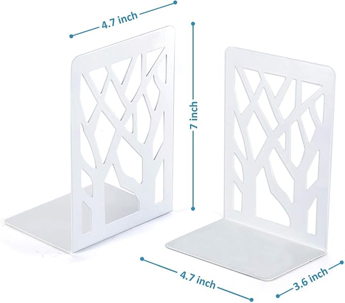 Book Ends, Bookends, Bookends for Shelves, Bookend, Book Ends for Heavy Books, White Metal Book Shelf Holder Home Decorative, Book Stoppers for Shelves, Bookend Supports 2 Pair