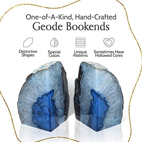 Nature's Decorations Blue Agate Bookends - A-Quality Medium Heavy Duty Geode, Navy & Sapphire Executive Office Decor, Crystal Gift, 1 Pair (3-4 lbs)