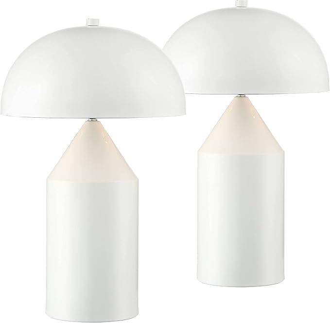 360 Lighting Felix Modern Cottage Accent Table Lamps 19" Tall Set of 2 White Tapered Geometric Metal Mushroom Dome Shade for Bedroom Living Room House Home Bedside Nightstand Office Family