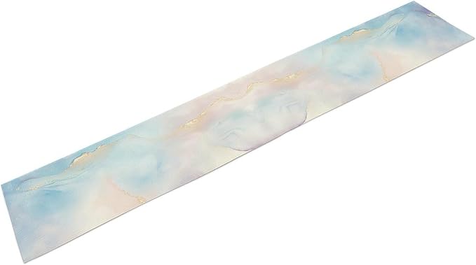Watercolor Marble Table Runner, Dreamy Blue Pink Cloud Textured Modern Decoration Table Runner for Kitchen Dining Home Party Birthday Wedding, 13x36 Inch