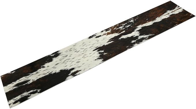 Cow Print Table Runner,Western Style Black Brown Cowhide Farmhouse Pattern Table Runner for Coffee Table Dining Room Table Bedroom Party Holiday Decor 13x72inch