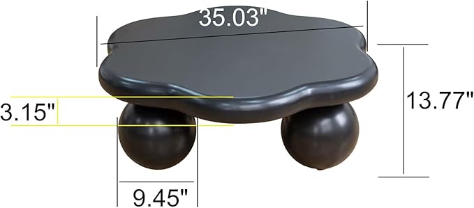 35" Modern Coffee Table Petal Shape Low Center Table Cute Irregular Indoor Tea Table with 3 Ball Legs for Living Room Apartment