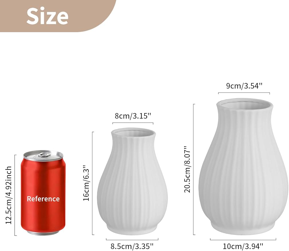 NUPTIO Ceramic Flower Vase for Bouquet: 8.07" Tall White Vases for Home Decor - Modern Decorative Table Centerpiece for Living Dining Room Kitchen Decor