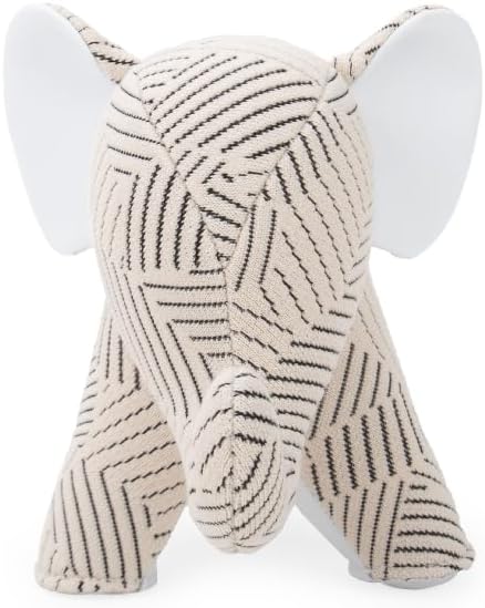 Zuny Artist Edition Elephant Abby Bookend, K Razzle Dazzle Design, Ecofriendly Handmade Leather Single Book End, Modern Scandinavian Decorative Figurine for Bookshelf Desk, White Ivory, 11.8x5.3x6.9