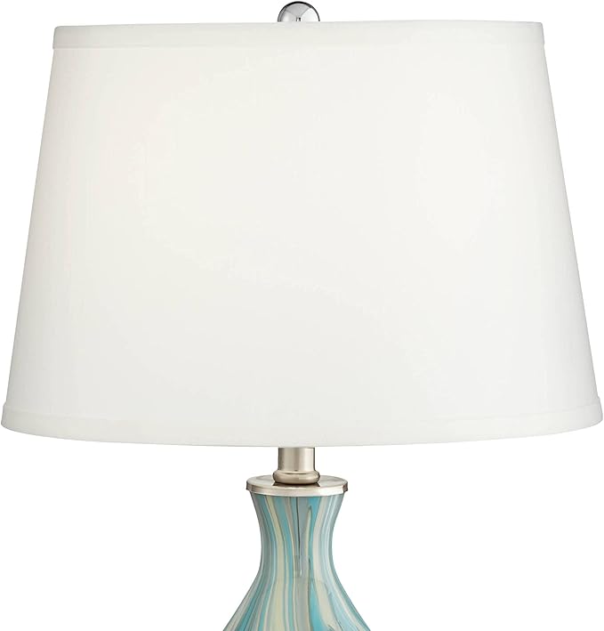 360 Lighting Cirrus Coastal Modern Style Accent 3-Way Table Lamp with Table Top Dimmer 22" High Blue Gray Art Glass White Fabric Tapered Drum Shade for Living Room Bedroom Bedside (Color