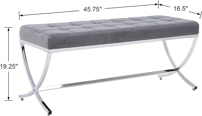 EALSON Modern Entryway Bench Velvet Upholstered Dining Bench with Metal Base Button Tufted Ottoman Bench with Padded Seat Accent Foot Bench for Bedroom End of Bed/Living Room, Grey