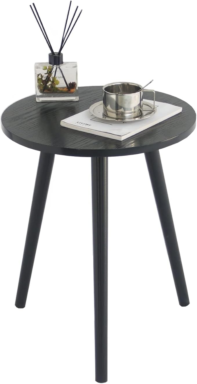 AWASEN Round End Table, Black Side Table Modern Home Decor Small Accent Table for Small Space Living Room, Bedroom and Balcony, Easy Assembly, 19.69''H x 15.7''Dia (Black)