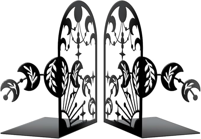 Peacoblue Metal Bookends for Shelves, Modern Decorative Heavy Duty Study Book Support Stoppers for Office, Desk, Shelf, Room 5.5"x4.3"x8.3" Cast Iron Simple Tall Bookends, 1 Pair (Moon Phases)