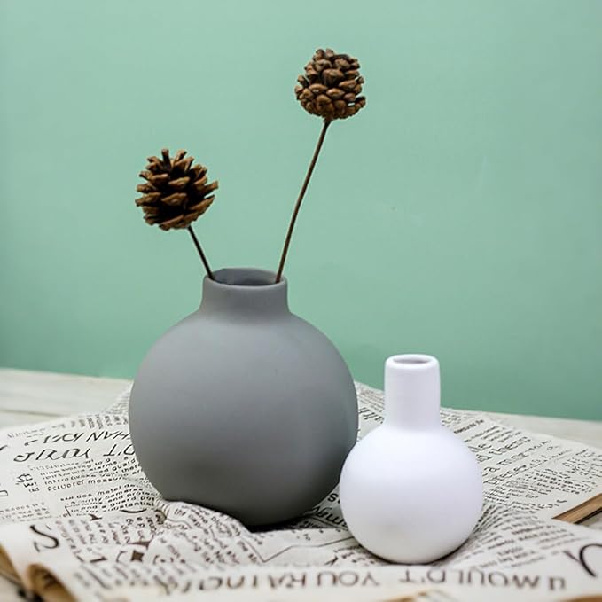 Ceramic Small Vase, 5.5"" Minimalist Spherical Flower Vase for Rustic Modern Farmhouse Living Room Bathroom Shelf, Table Centerpiece Decorations, Pink
