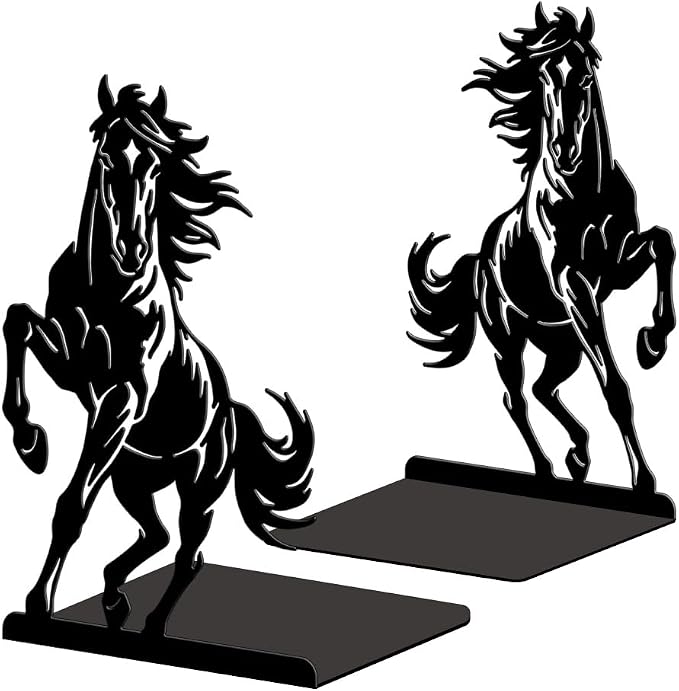 Peacoblue Metal Bookends for Shelves, Modern Decorative Heavy Duty Study Book Ends Stoppers for Office Desk Shelf, Room 5.3"x4.3"x7.9" Cast Iron Tall Bookends 1 Pair (Full Body Horse)