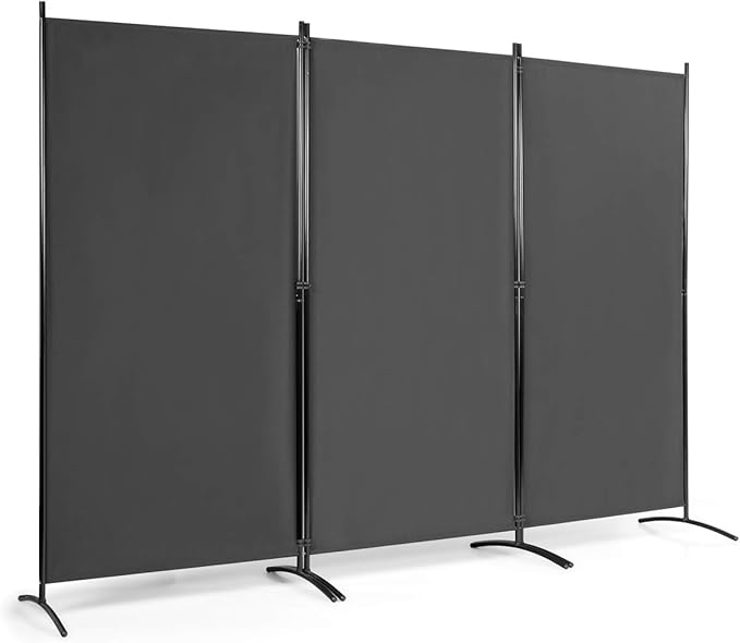 DORTALA 3-Panel Room Divider, Freestanding Folding Privacy Partition Screen with Steel Frame, Morden Room Divider for Separating Room in Bedroom, Office (Grey)
