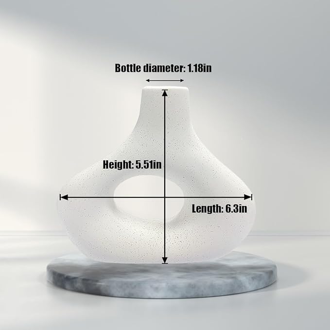 Flower Vase Set of 2 Matte White Ceramic Donut Vases for Unique Table Centerpieces, Aesthetic Decorative Vases for Home, Bookshelf, Console, Farmhouse, Coffee Table