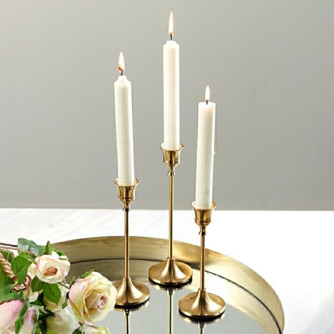 Set of 6 Metal Candle Holders for Taper Candles, 3 Sizes Decorative Candlestick Holders for Table Centerpiece, Wedding, Dinner Party, Home Decor (Gold)