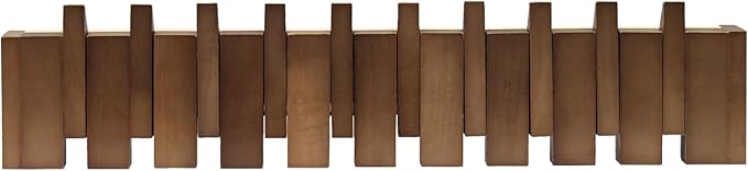 26.8" Wooden Piano Key Coat Rack Wall Mounted, Flip Down 10 Hooks Heavy Duty for Hanging Coats/Hats/Keys/Towels/Bags, Natural Walnut Entryway Hanger Art Hook