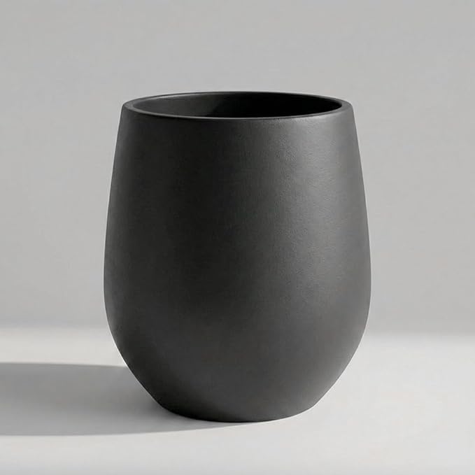 Wil & Vic 89s 11.8'' H x 11" Dia (9.4" Pot Opening) Venus Fiberglass Planter, Round Indoor and Outdoor Plant Pot with Drainage Hole, Lightweight, Durable Minimalist Home Decor, Black