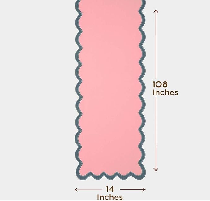 Folkulture Table Runner 108 inches Long | Scalloped Pink Table Runner for Dining Room, Party Decorations | 100% Cotton, Machine Washable, Farmhouse Table Runner for Hannah Montana Party Decorations