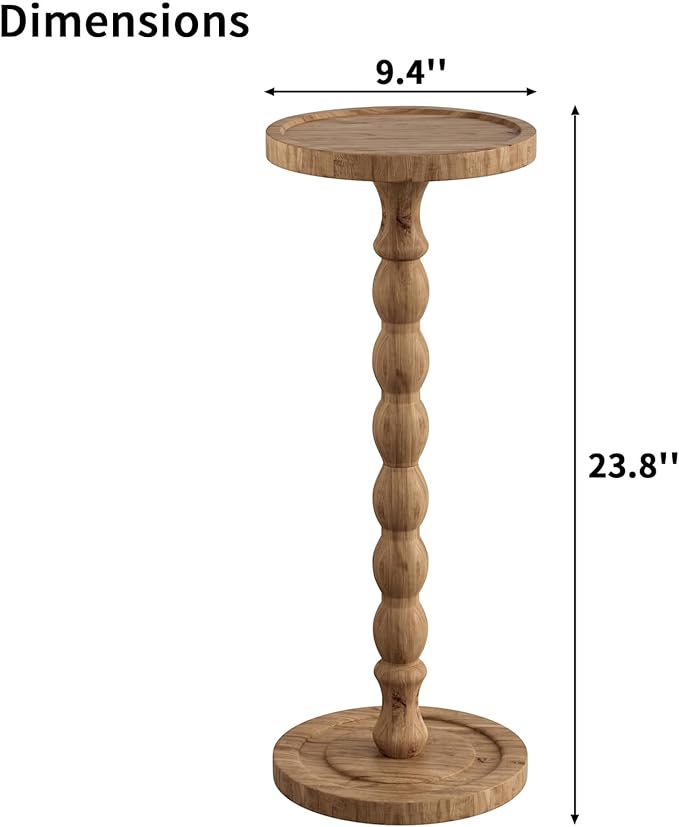 Small Side Table, Rubberwood‌ Drink Table for Small Spaces, Solid Wood Pedestal Coffee Tables, Round End Tables for Living Room, Sofa Couch, Bedroom, Corners, and Office (Brown, 9.4 inch)