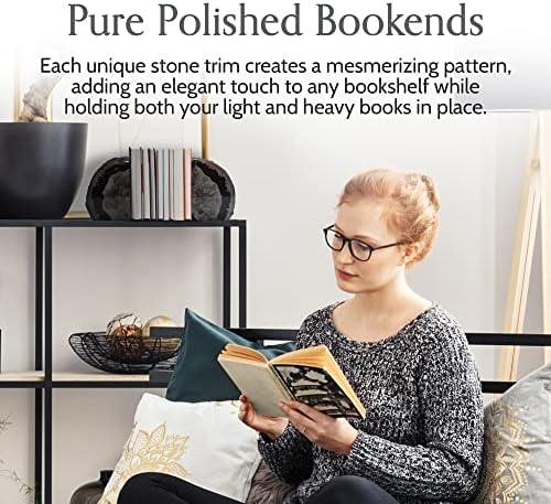 Nature's Decorations Black Agate Bookends – A+ Grade Geode Heavy Duty Decorative Stone Crystal Book Ends for Shelves & Bookcases, Natural Polished Bookshelf Decor, 1 Pair 4-6Lbs