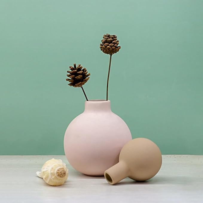 Ceramic Small Vase, 5.5"" Minimalist Spherical Flower Vase for Rustic Modern Farmhouse Living Room Bathroom Shelf, Table Centerpiece Decorations, Grey