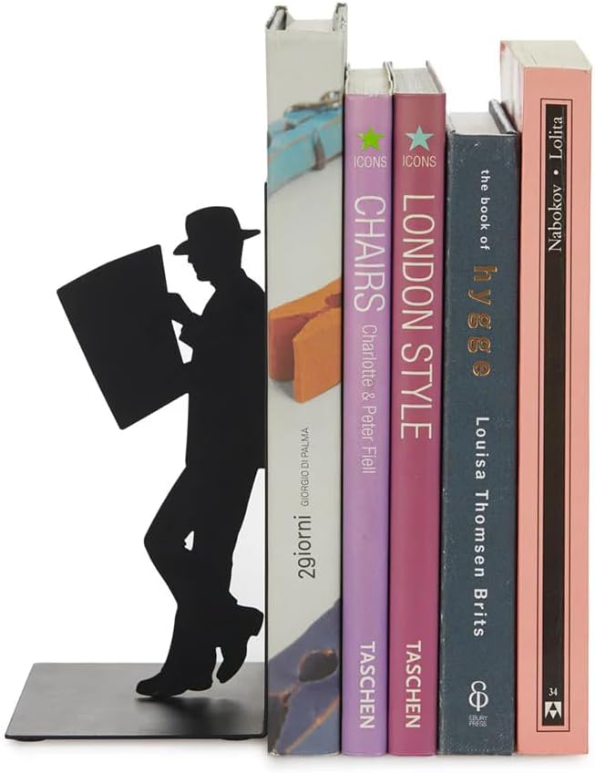 Balvi 'The Reader' Bookend – Decorative Metal Book Holder for Shelves – Modern Black Design – Ideal for Home and Office Décor for Book Lovers – Sujetalibros