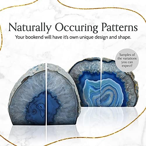 Nature's Decorations Blue Agate Bookends - A-Quality Small Heavy Duty Geode, Navy & Cobalt Office Decor Accents, Unique Crystal Gift, 1 Pair (2-3 lbs)
