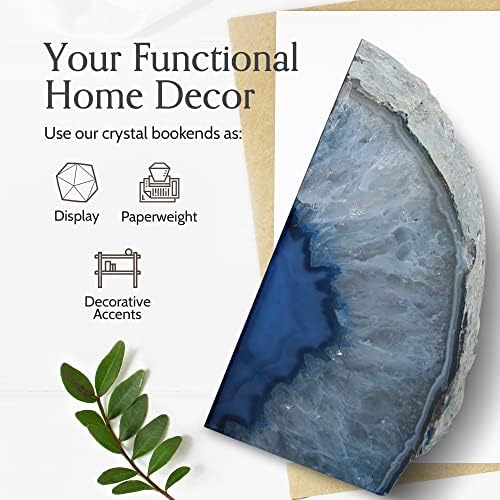 Nature's Decorations Blue Agate Bookends - A-Quality Large Heavy Duty Geode, Navy & Cobalt Premium Office Decor, Crystal Gift, 1 Pair (4-6 lbs)