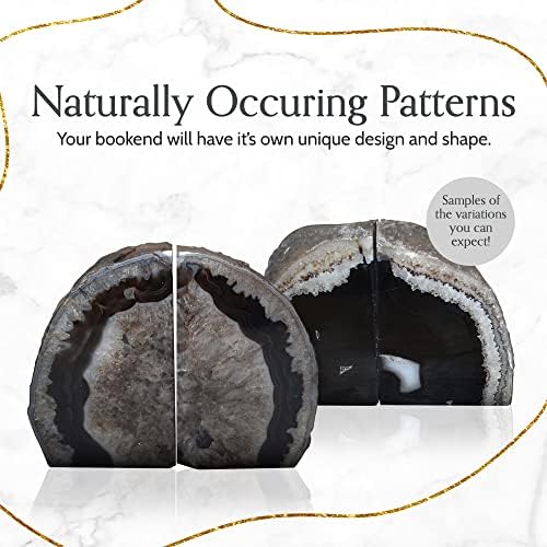 Nature's Decorations Black Agate Bookends – A+ Grade Geode Heavy Duty Decorative Stone Crystal Book Ends for Shelves & Bookcases, Natural Polished Bookshelf Decor, 1 Pair 2-3Lbs