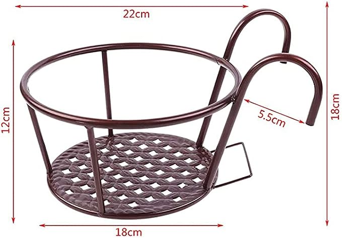 Iron Art Hanging Baskets Flower Pot Holder, Holder Plant Holder Over The Rail Metal Fence Planters for Patio Balcony Porch or Fence (1pcs Bronze)