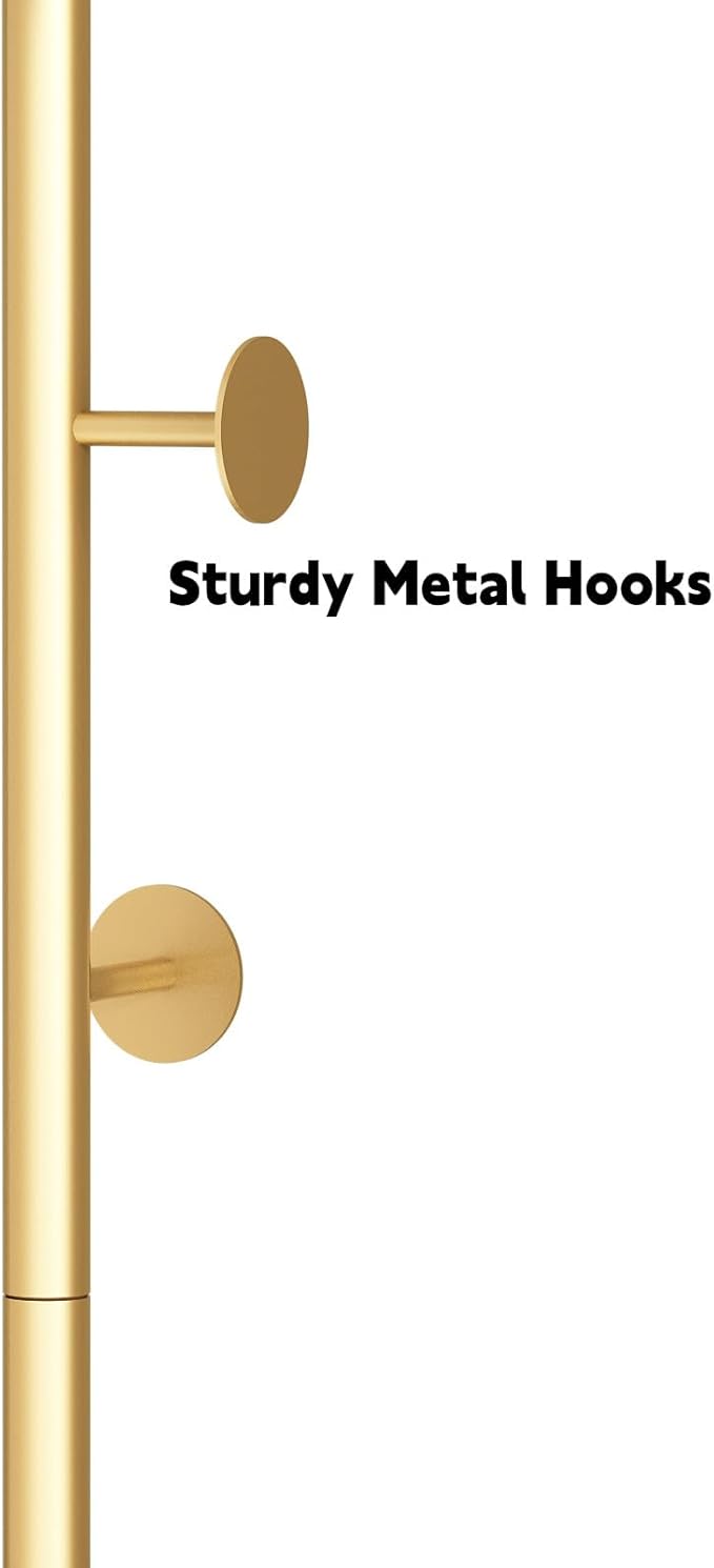 Metal Gold Coat Racks, Standing Coat Rack with Heavy Base, Modern Coat Tree with Crossbar and 3 Hooks, Entryway Coat Racks for Handbags, Clothing.(67inch)