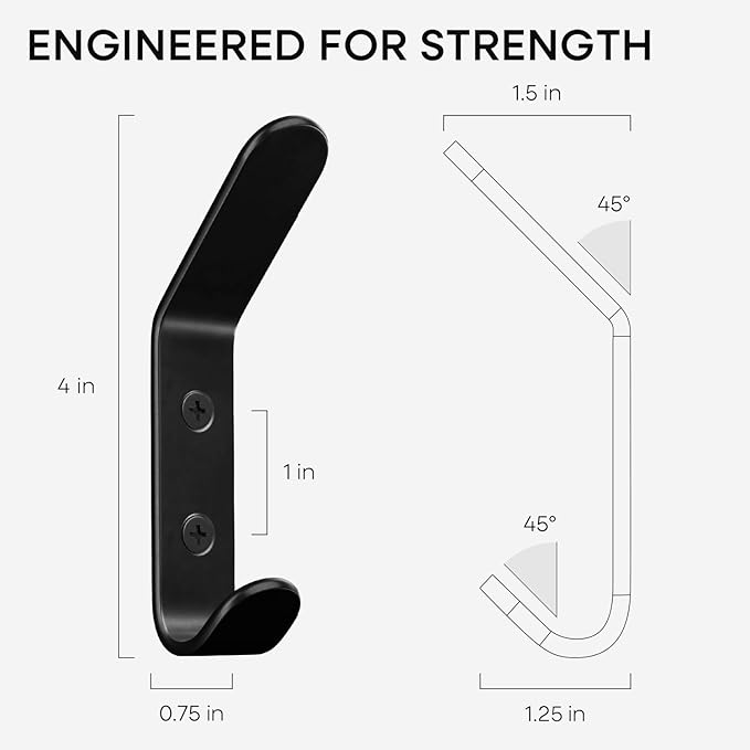 Homeforia Wall Coat Hook Rack - Set of 3 - Black Metal Hooks for Hanging Coats - Hat Hooks - Hat Hangers for Wall