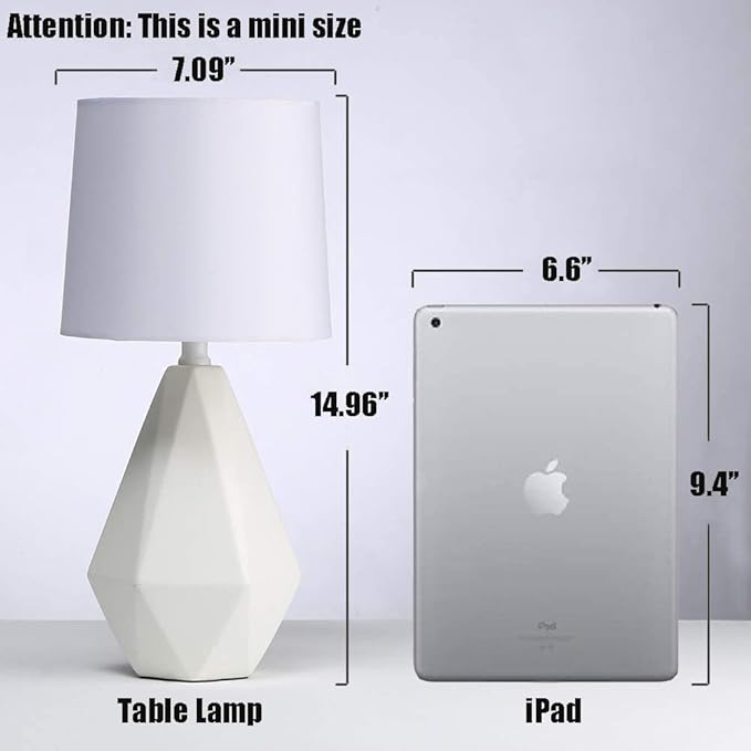SOTTAE Modern Small Ceramic Table Lamp, White Irregular Geometric Bedside Table lamp for Bedroom,Nightstand Lamps with White Fabric Shade, Small Lamp for Kitchen Living Room
