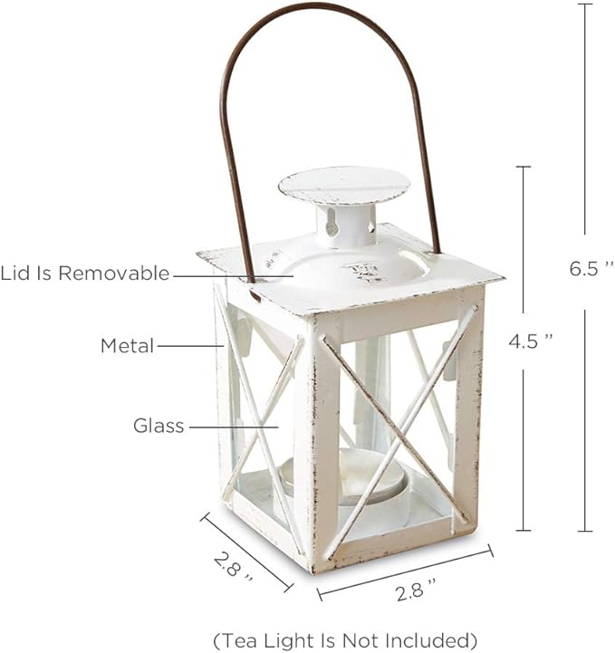 Kate Aspen Decorative Lanterns - Set of 6 - Luminous Distressed Metal Lantern Candle Holders for Wedding, Home Decor and Party - 4.5" H (6.5" H with Handle) – White