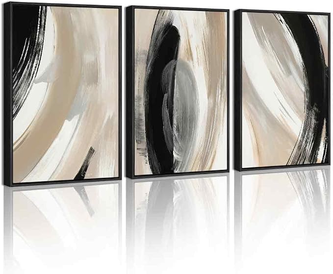 KUVIOKE Black Abstract Framed Wall Art Neutral Minimalist Graffiti Pastel Wall Decor Modern Illustration Art Painting for Bedroom Dining Room 12x16in (Black Framed)