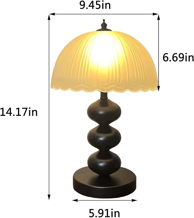 14" Metal Desk Lamp Vintage Frosted Glass Table Lamp,Mid Century Black Glass Flower Table Lamp with 3 Color Temps,for Bedroom, Study, Living Room