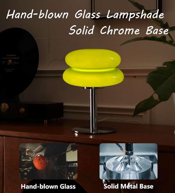 Glivpny Mushroom Lamp Table Lamp for Night Stands,Mid Century Modern Desk Lamps for Bedroom, Vintage Dimmable Bedside Small Cute Lamps, Cool Aesthetic House Warming Gifts New Home Decor (Green)