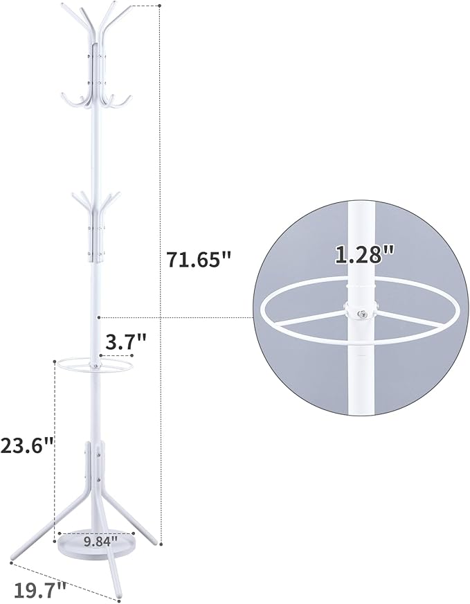 Kitsanery Coat Rack Freestanding,Metal Coat Tree with Umbrella Holder,Hat and Coat Rack Stand for Entryway, Hallway, Living Room, Bedroom (White)