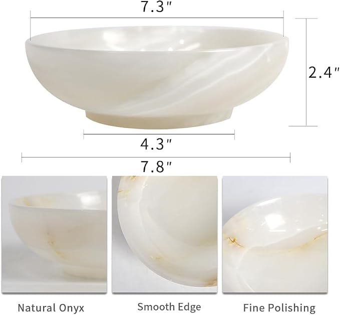 Luxury Decorative Marble Bowl for Home Decoration, White Onyx Key Bowl for Entryway Table, Catchall for Coins, Change, Candy, Organizer Marble Tray