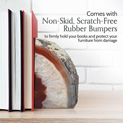 Nature's Decorations Brown Agate Bookends – A+ Grade Geode Heavy Duty Decorative Stone Crystal Book Ends for Shelves & Bookcases, Natural Polished Bookshelf Decor, 1 Pair 6-8Lbs
