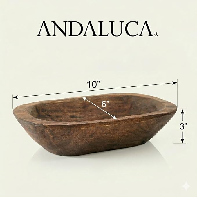 ANDALUCA Natural Mango Wood Rectangular Decorative Bowl (10 Inch)