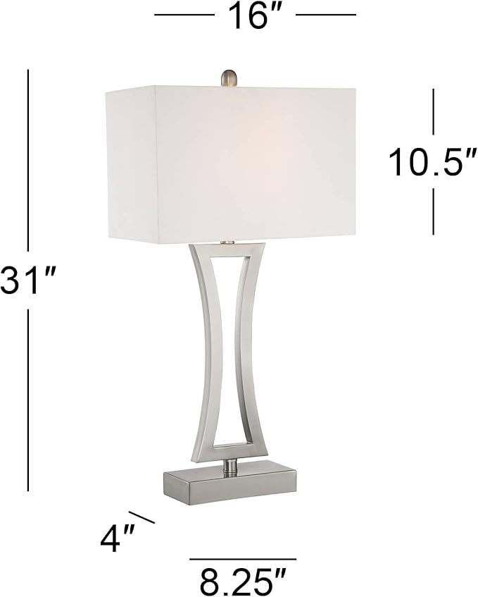 360 Lighting Roxie Modern 3-Way Table Lamps 31" Tall Set of 2 with Dimmers Brushed Nickel Off White Fabric Rectangular Shade for Bedroom Living Room House Bedside Nightstand Home