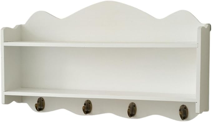 Kitchen Shelves Double-Layer Rack with Hooks Multi-use Practical Ornaments Display Stand Antique Shelf for Bedroom Entryway, White