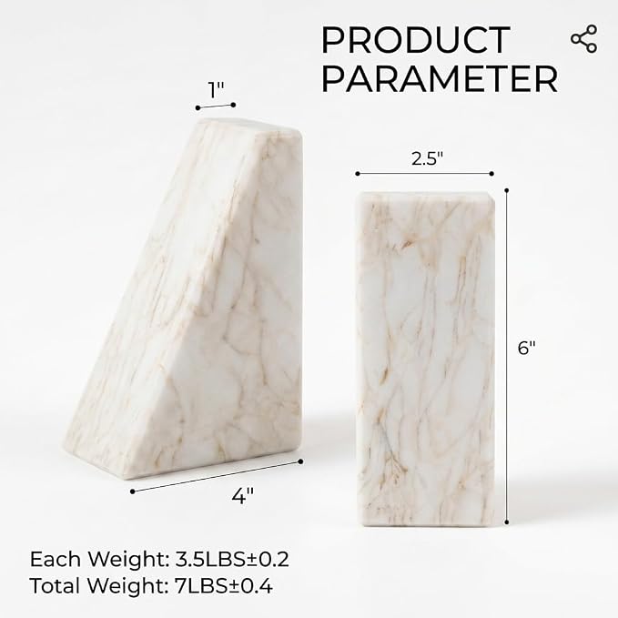 Koville Marble Bookends for Shelves, Large Bookends for Heavy Books, Natural Stone Book Stopper for Books CD Movies, Aesthetic Decorative Book Ends, Bookshelf Table Home Decor(Golden Spider)