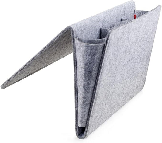 Kikkerland Large Grey Felt Pocket Caddy for Storage with Inner Pockets – Organization Essentials for Bed, Couch, Home – Holder for Magazines, Books, Phones, and Remote Controls