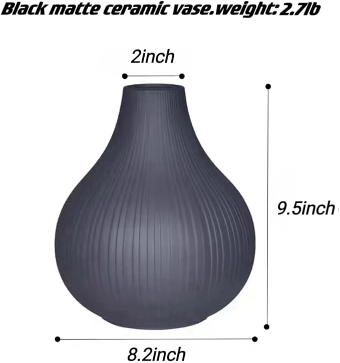 Large Ceramic Vase Modern Vase Black Gray Vase for Room, Big Belly Vases Minimalism Style for Home Decor，Flower Vases Decorative Vase for Shelf Decor/Table/Living Room/Office (Black Gray, 9.5Inches)