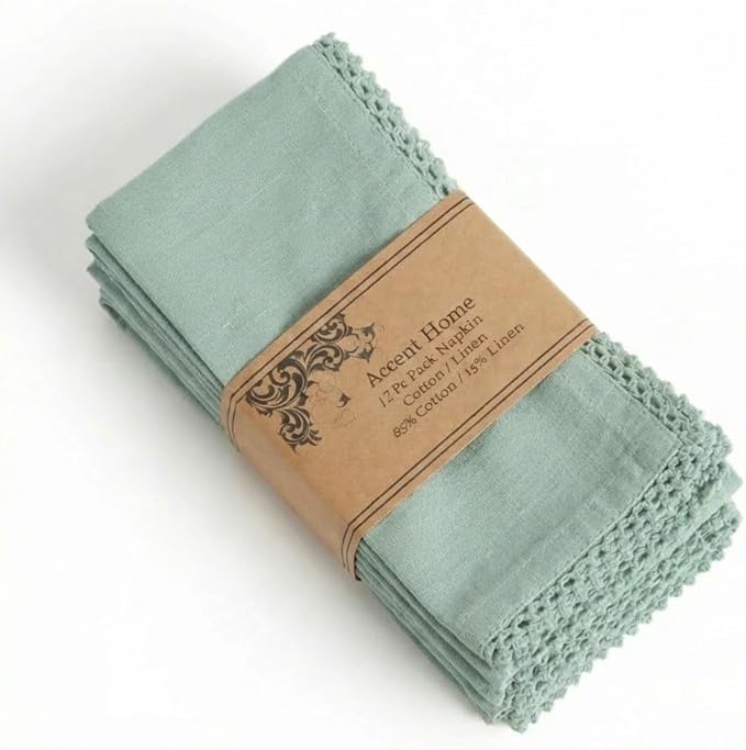 ACCENTHOME Teal Cloth Napkins Set of 12 - 18x18 inch Cotton Dinner Napkins - Washable Soft Premium Hotel Quality Reusable Napkins for Family Dinners, Weddings & Everyday Use