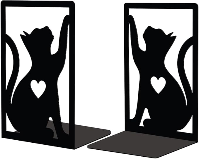 Peacoblue Metal Bookends for Shelves, Study Cast Iron Cute Cats Rustic Book Stoppers Support Holder Bookends Used on Desk, Shelf, Farmhouse Room for Small Heavy Duty Books 4.7"x3.5"x7", 1 Pair(Cats)