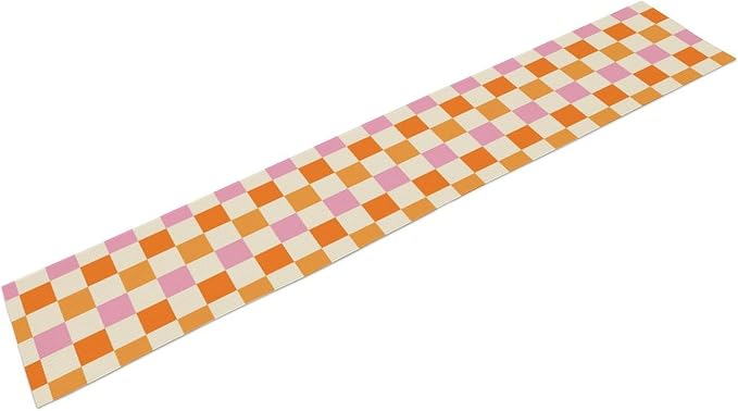 Hippie Table Runner Vintage Geometric Square Grid Yellow Orange Pink 1960s 1970s Retro Country Farmhouse Dinner Runner for Living Room Kitchen Party Holiday Dinner Home 13x36in