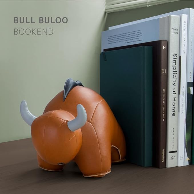 zuny Series Bookend Tan for Shelves, Office Decorative- Bull Buloo