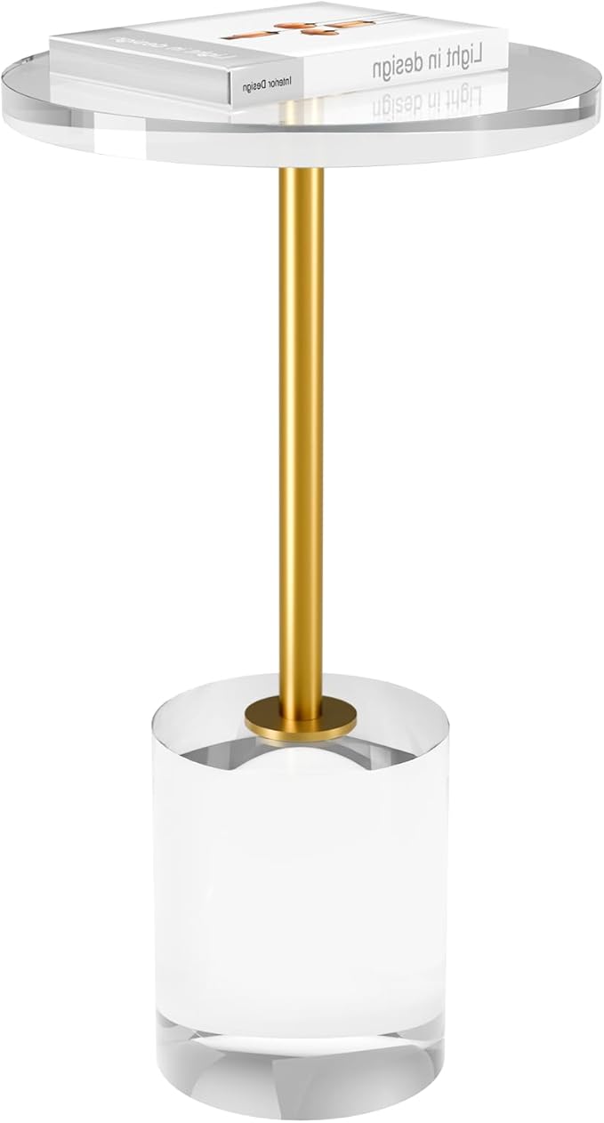Acrylic End Table, Modern Minimalist Acrylic Side Tables, Clear Side Table for Living Room, Bedroom, Office, Drink Table (12" D x 12" W x 21" H, Gold)
