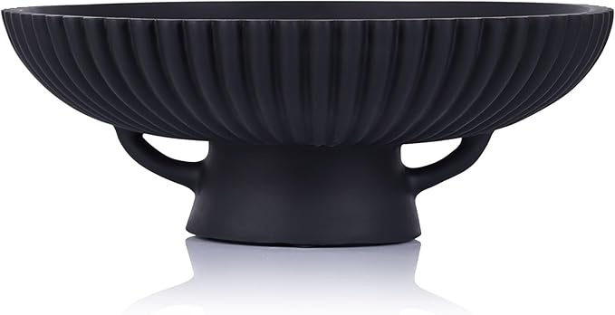 QIANLING Large Black Decorative Bowl - Modern Resin Pedestal Bowl for Home Decor, Fruit Bowl, Key & Snack Holder, Coffee Table, Entryway Table, Shelf, Side Table, Kitchen Counter, Bedroom Accent
